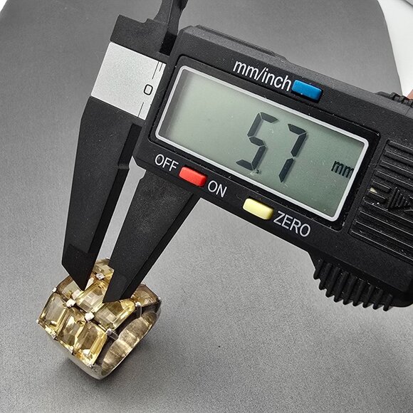 VTG Sterling Silver 9 Citrine Gemstone Ring Sz 6 Emerald Cut Statement Jewelry - Picture 10 of 13